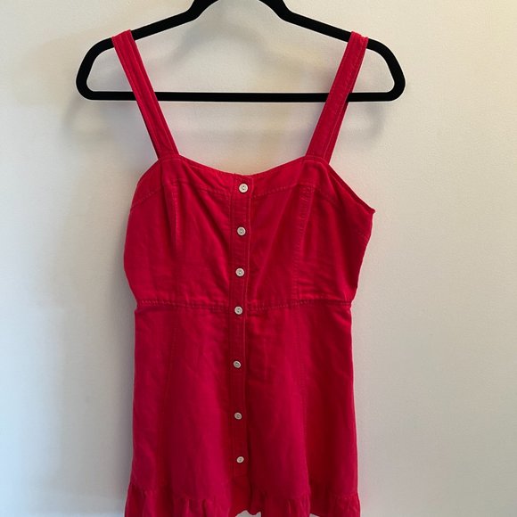 Red Button Down Mini Dress - Picture 7 of 8